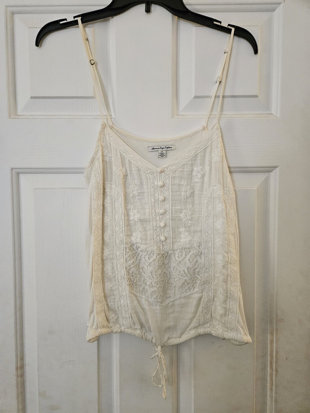 American Eagle Outfitters Cream Lace-Trim Cami Tank Small
